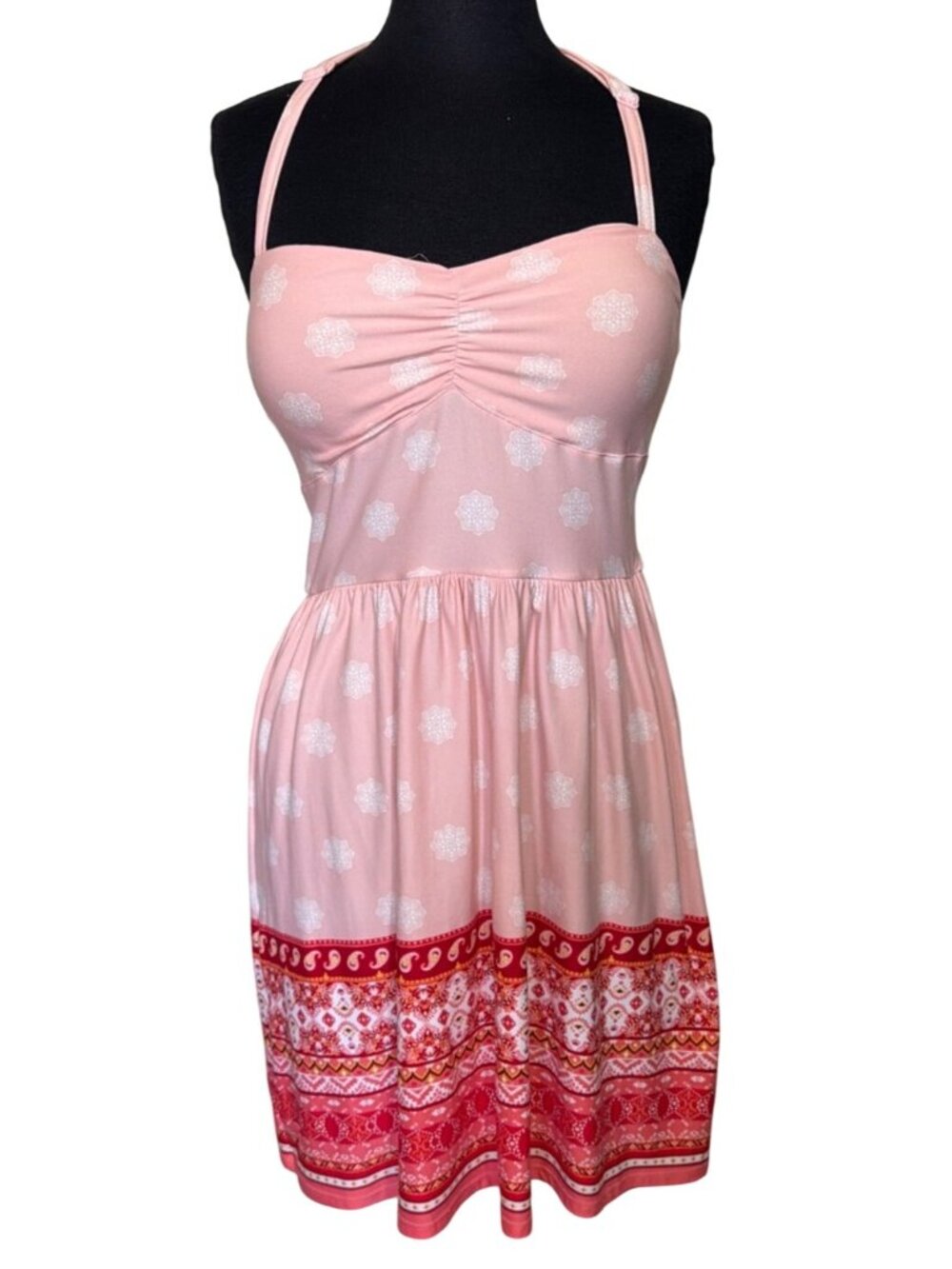 No Boundaries Mini Pink/Red Dress w/White Floral & Paisley Print Junior's Size M
